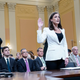 Cassidy Hutchinson, a top aide to Mark Meadows when he was White House chief of staff in the Trump administration, is sworn in as the House Jan. 6 select committee holds a public hearing on Capitol Hill on Tuesday, June 28, 2022.